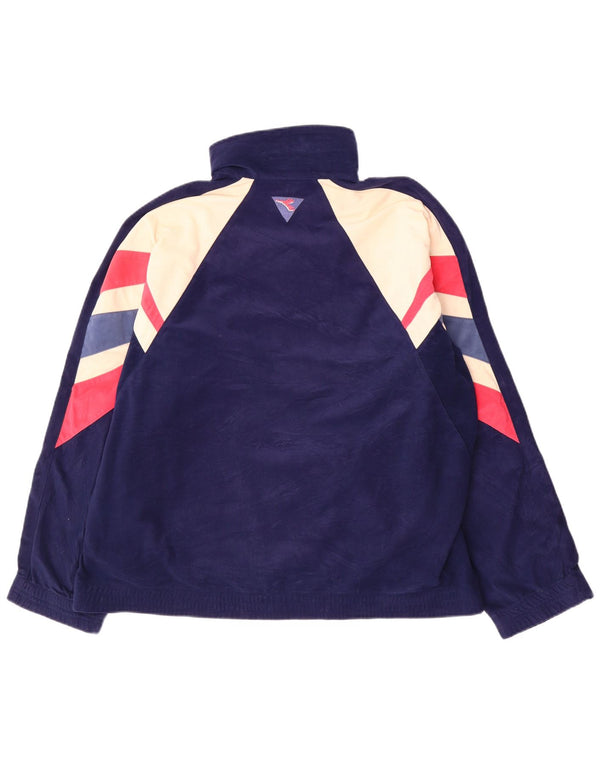 Diadora Mens Velour Tracksuit Top Jacket UK 44 XL Navy Blue Colourblock