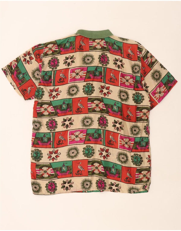 Vintage hombres patrón abstracto pullover camisa grande multicolor