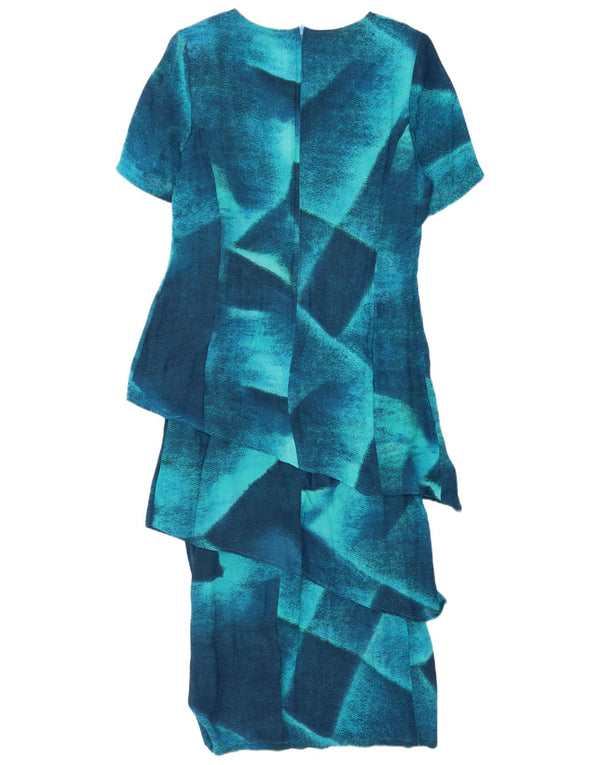 Vicini Vestido maxi peplum de manga media para mujer UK 40 XL Bloque de color azul