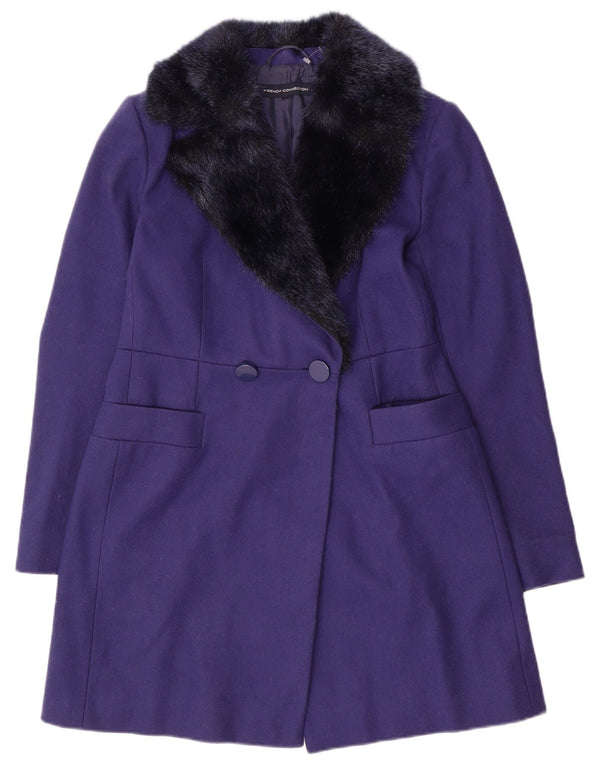 French Connection Abrigo de doble botonadura para mujer UK 40 Small Lana Púrpura