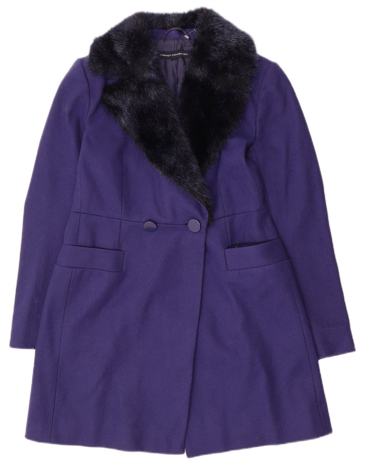 French Connection Abrigo de doble botonadura para mujer UK 40 Small Lana Púrpura