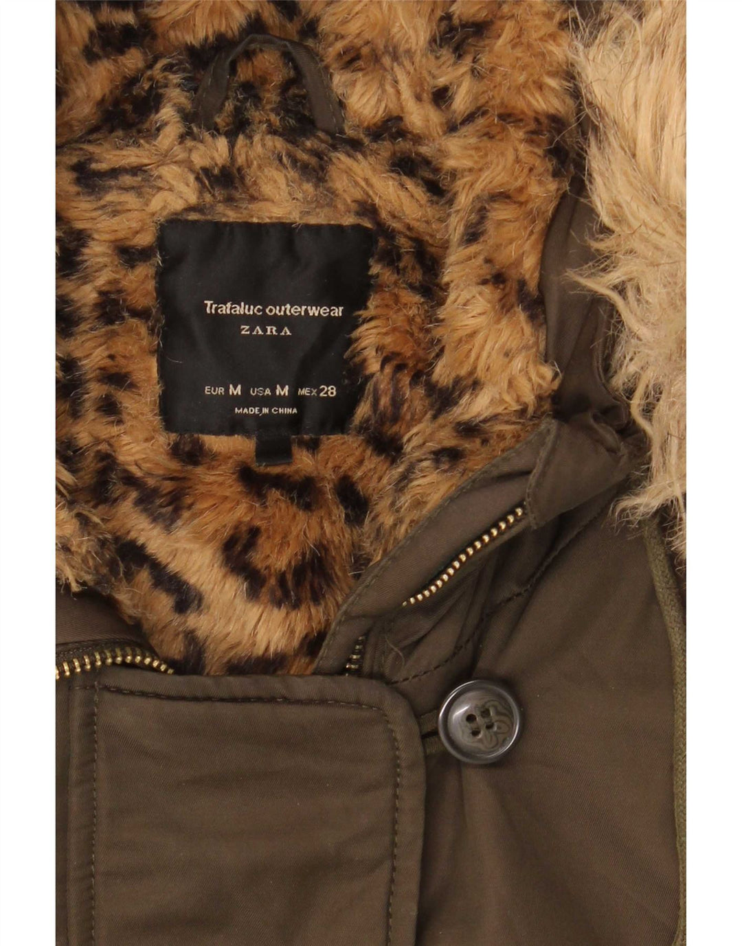 Zara Chaqueta Parka Sherpa con Capucha para Mujer UK 44 Medium Khaki