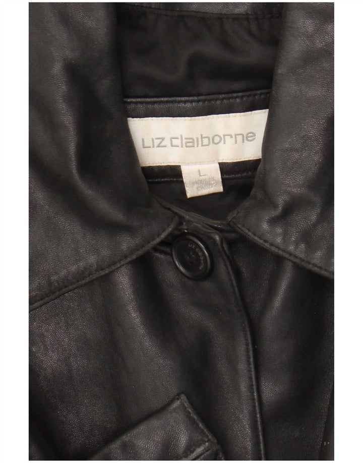 Liz Claiborne Abrigo de cuero para mujer Reino Unido 46 Cuero negro grande