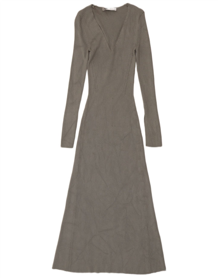 Zara Vestido Maxi Jumper para Mujer UK 8 Small Viscosa Gris