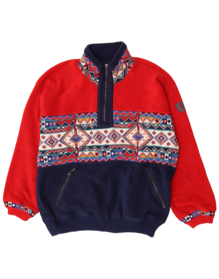 Silvy - Jersey de forro polar con cuello y cremallera para hombre, poliéster geométrico rojo grande