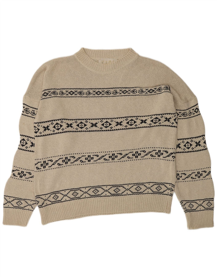 KAOS Jersey de cuello redondo para hombre, talla grande, color blanco, Fair Isle
