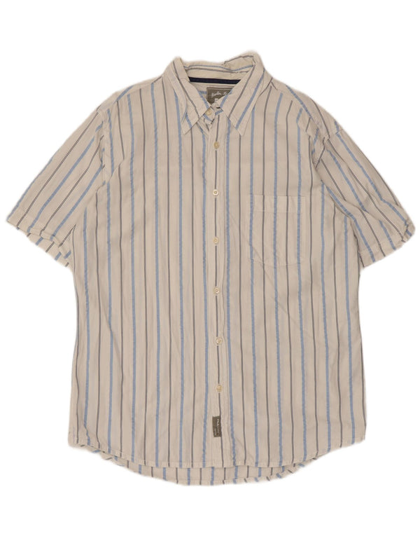 Fila Camisa de manga corta para hombre, talla grande, blanca, a rayas