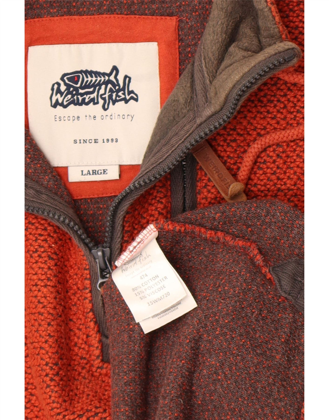 Weird Fish - Jersey para hombre con cuello y cremallera, talla grande, algodón naranja