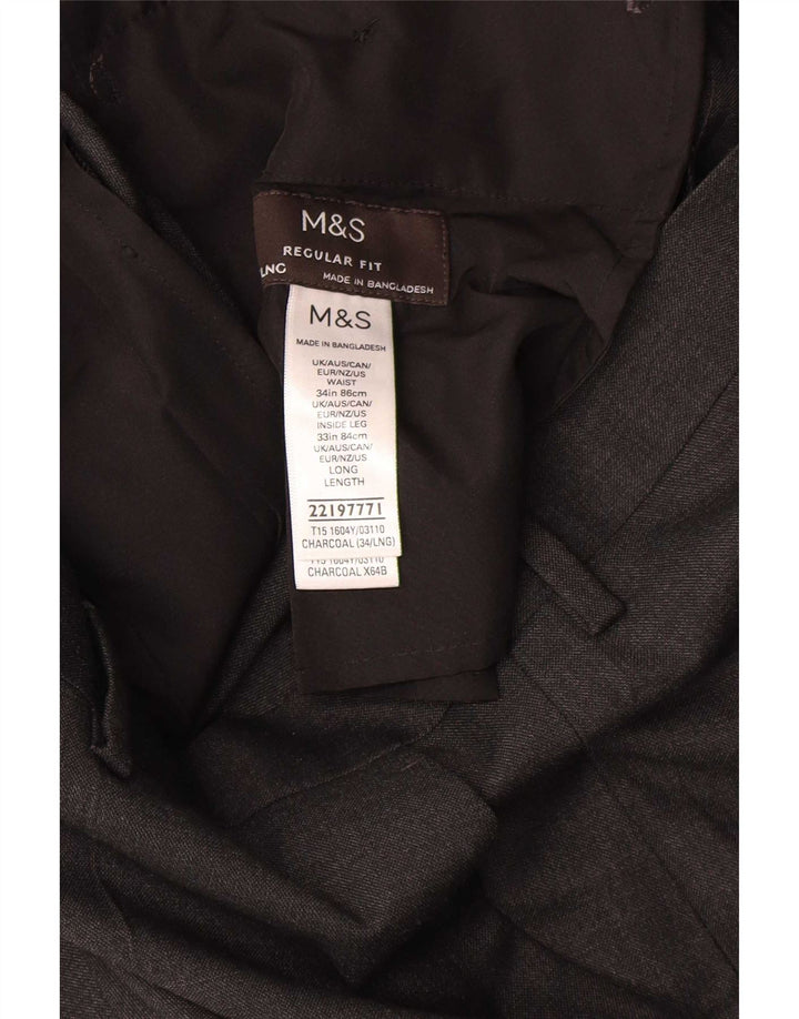 Marks & Spencer Pantalones de traje rectos de corte regular para hombre W34 L33 Gris