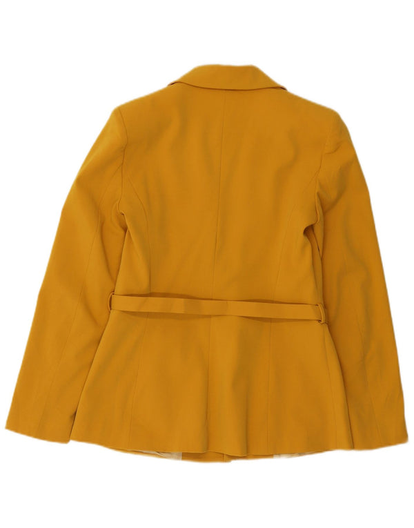 Zara Mujer Chaqueta Blazer Con Cinturón UK 10 Small Poliéster Amarillo