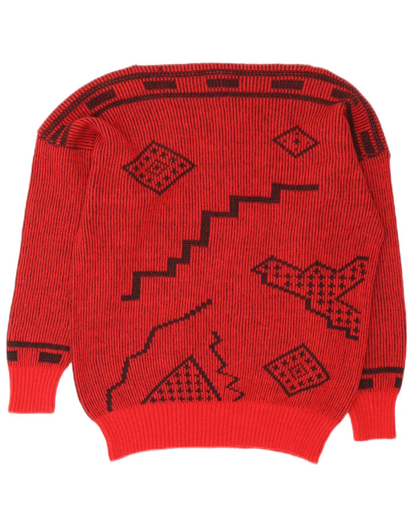 Vintage mujer barco cuello jersey suéter IT 44 medio rojo lana geométrica