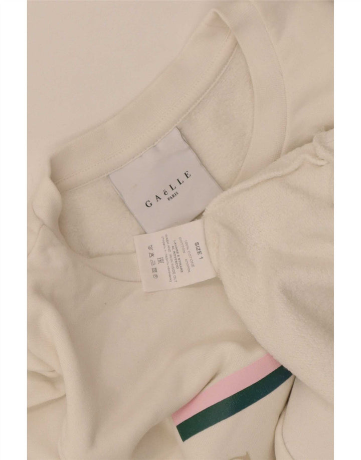 Gaelle - Sudadera gráfica para mujer, talla 40, tamaño mediano, algodón blanco