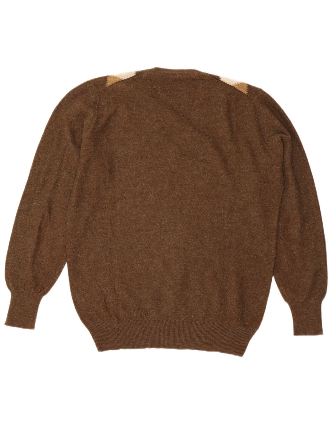 Vintage hombres V-cuello jumper suéter grande marrón Argyle/Diamond