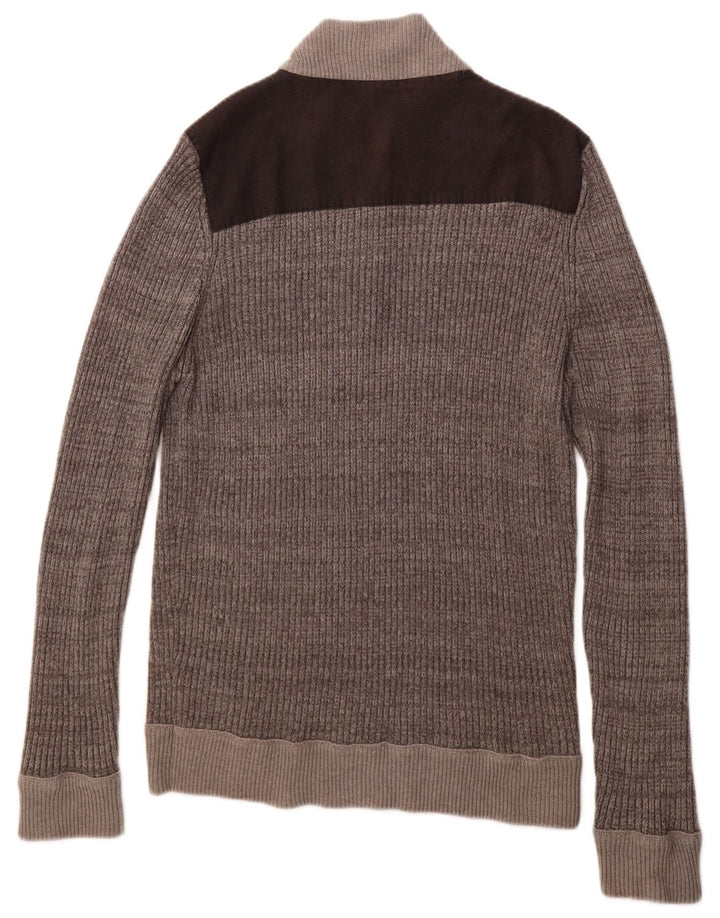 FRENCH CONNECTION Mens Zip Neck Jumper Sweater Large Grey Colourblock