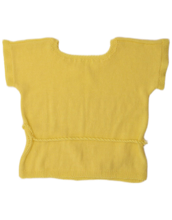 Vintage mujeres manga corta barco cuello jumper suéter Reino Unido 16 grande amarillo