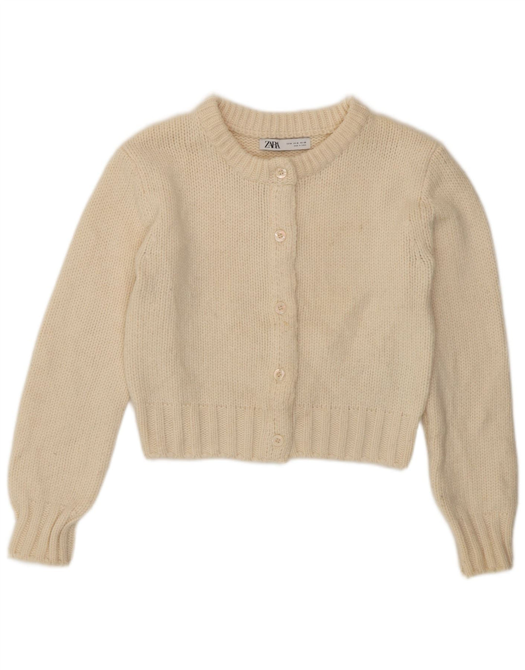 Zara Mujer Crop Cardigan Suéter UK 12 Medium Off White Poliamida