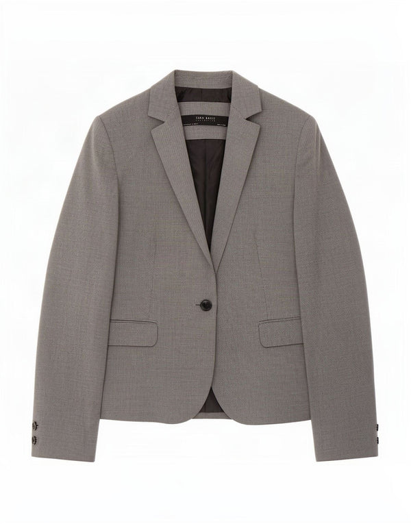 Zara Chaqueta Blazer De 1 Botón Para Mujer EU 42 Poliéster De Pata De Gallo Gris Grande