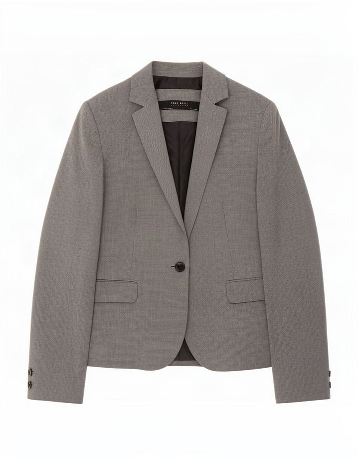 Zara Chaqueta Blazer De 1 Botón Para Mujer EU 42 Poliéster De Pata De Gallo Gris Grande
