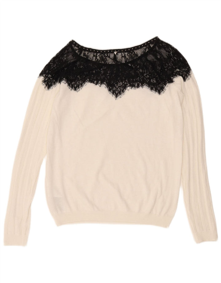 Guess Suéter tipo jersey con cuello barco para mujer UK 12 Medium White Colourblock