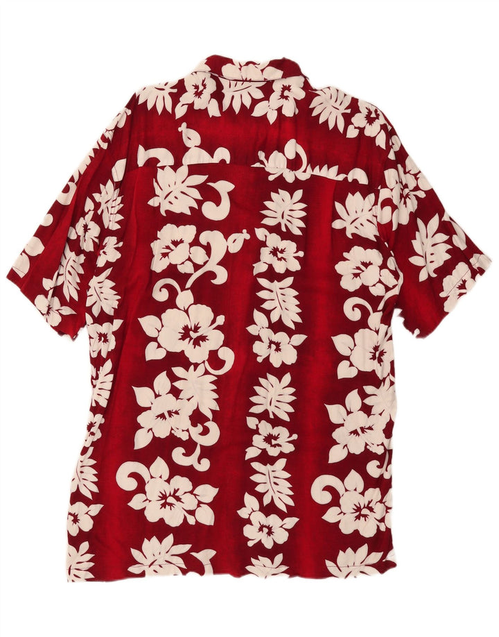 Karmakula Camisa de manga corta para hombre Rayón floral rojo mediano