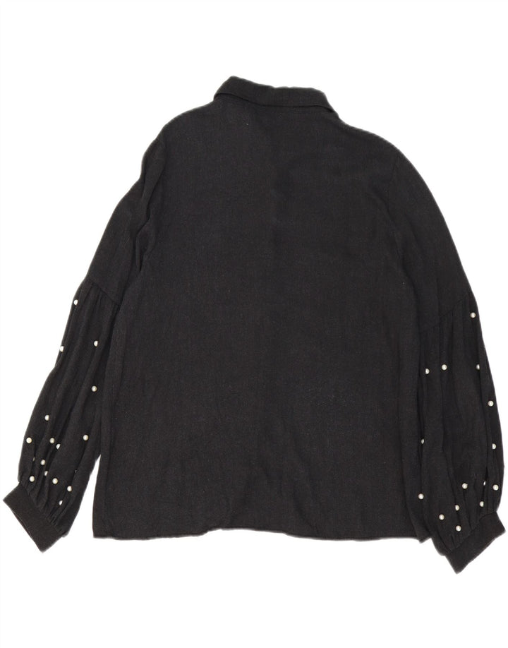 ZARA Blusa camisera extragrande para mujer UK 40 Small Viscosa gris