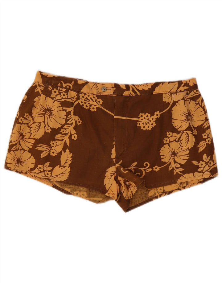 Vintage mujer pantalones calientes W32 marrón medio floral