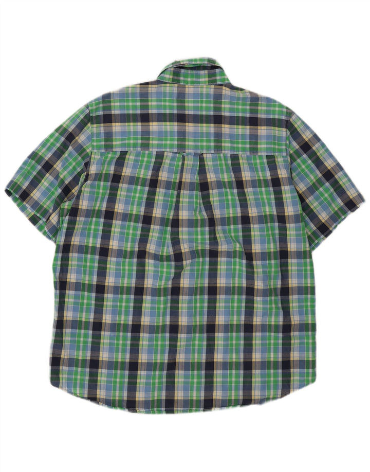 Chaps Camisa de manga corta para hombre de fácil cuidado, algodón a cuadros verde grande