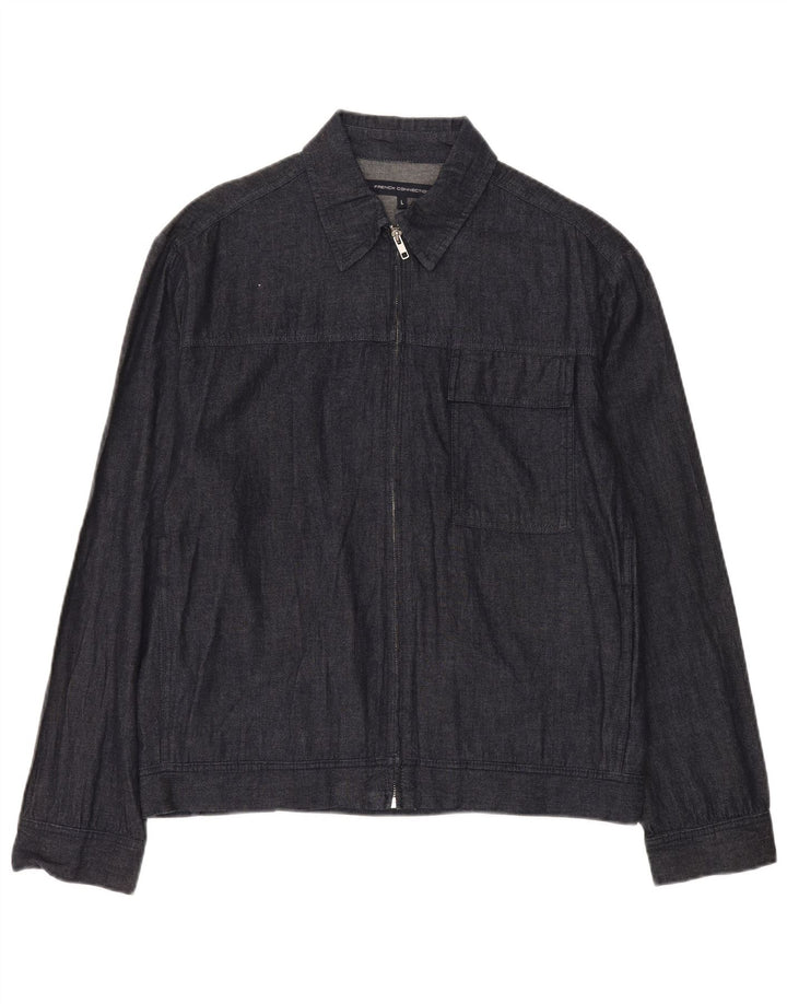 French Connection Chaqueta bomber vaquera para hombre UK 40 Grande Algodón azul marino