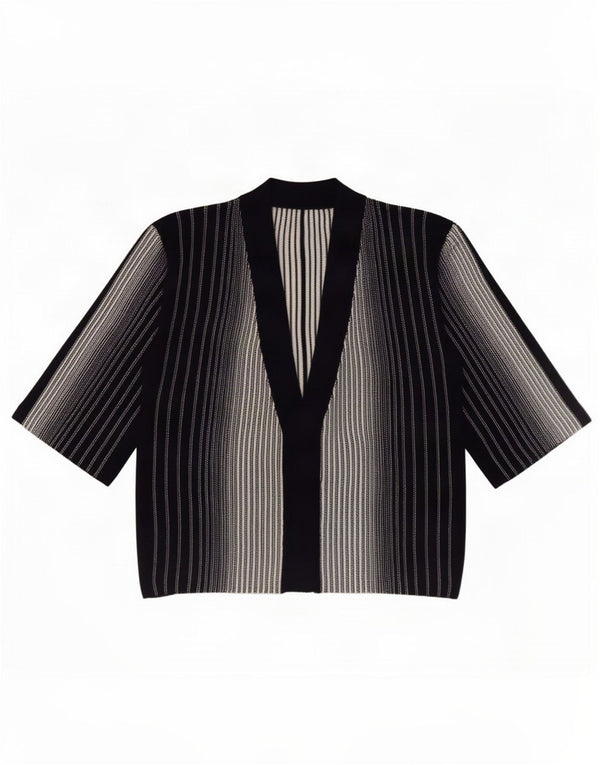 Vintage mujer Cardigan Top Reino Unido 16 Grande Negro Rayas