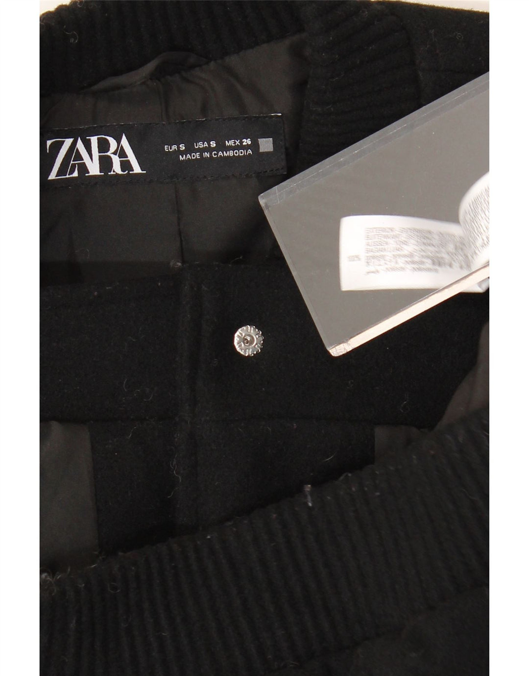 ZARA Chaqueta bomber corta extragrande para mujer UK 10 Small Poliéster negro