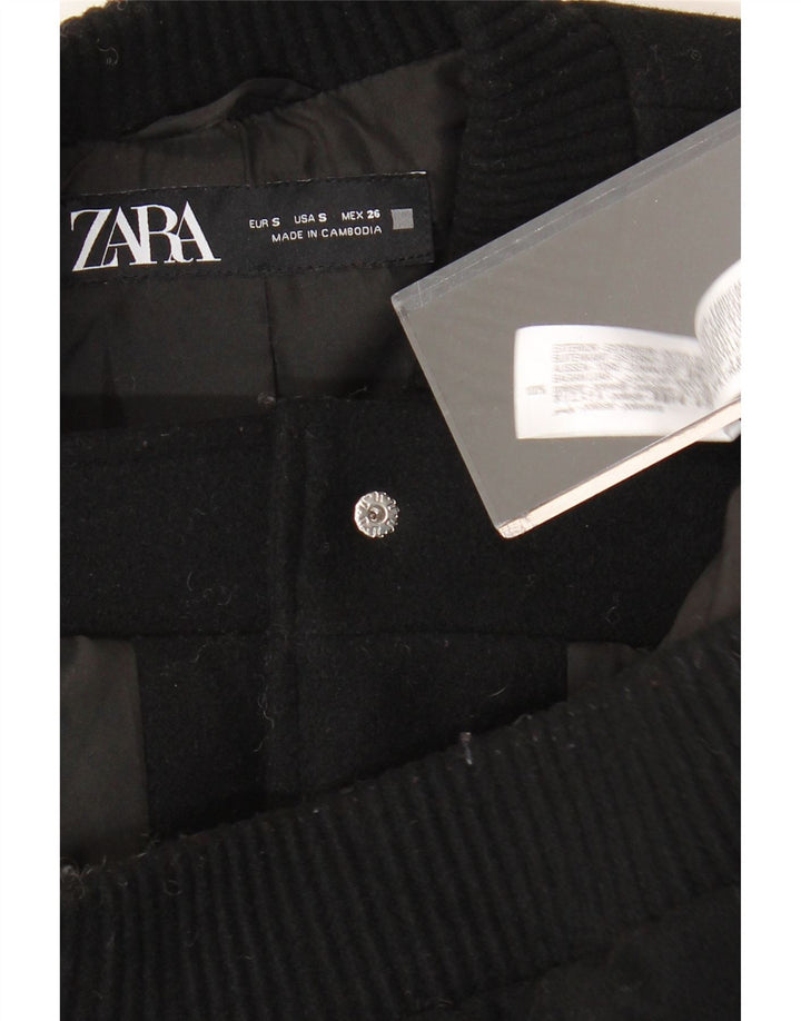 ZARA Chaqueta bomber corta extragrande para mujer UK 10 Small Poliéster negro