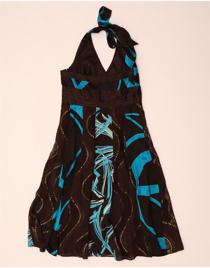 Vestido halter con estampado abstracto para mujer de Monsoon UK 42 Seda marrón medio