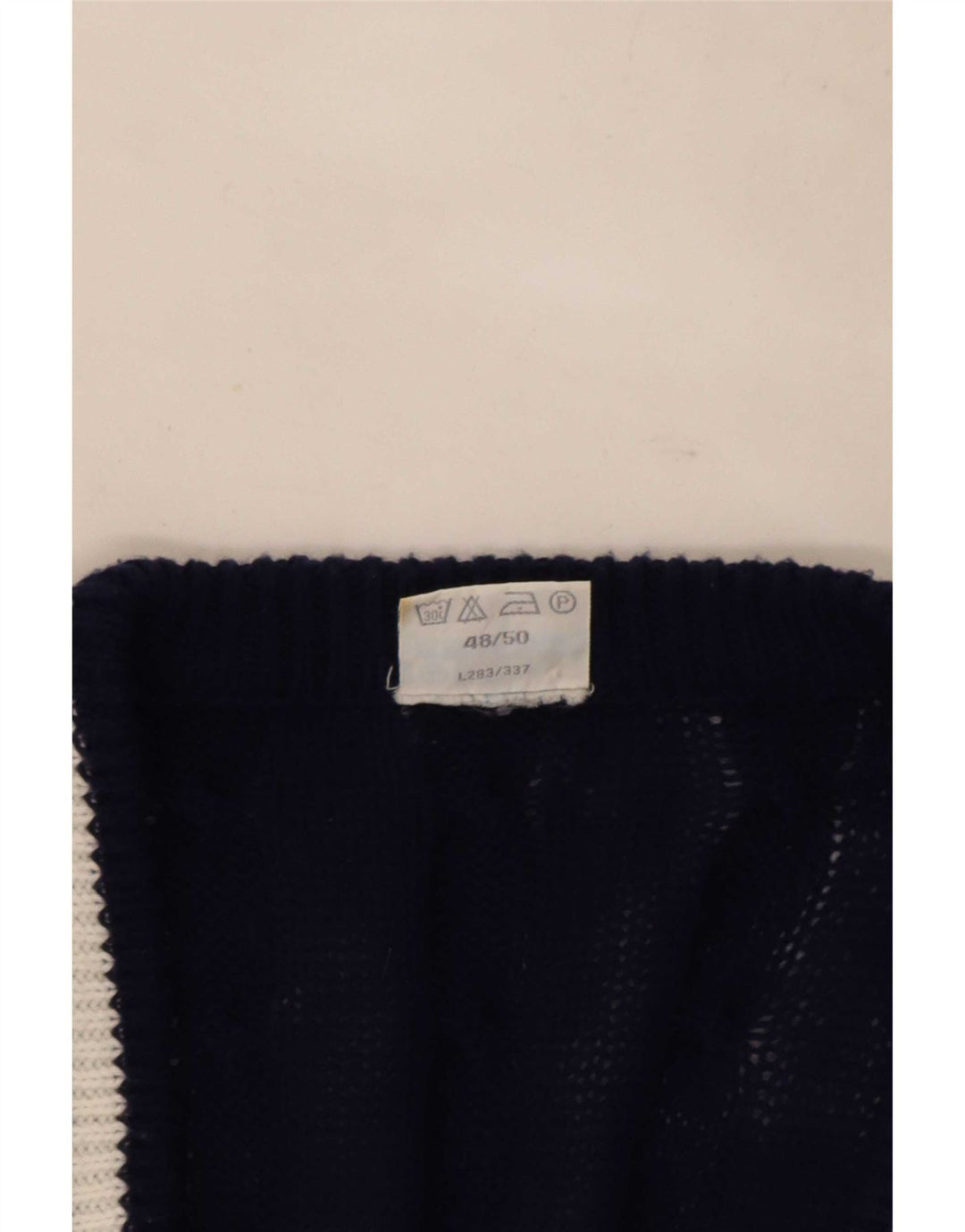Vintage Mens Cardigan Suéter IT 48/50 Medio Azul Marino Rayas Poliéster