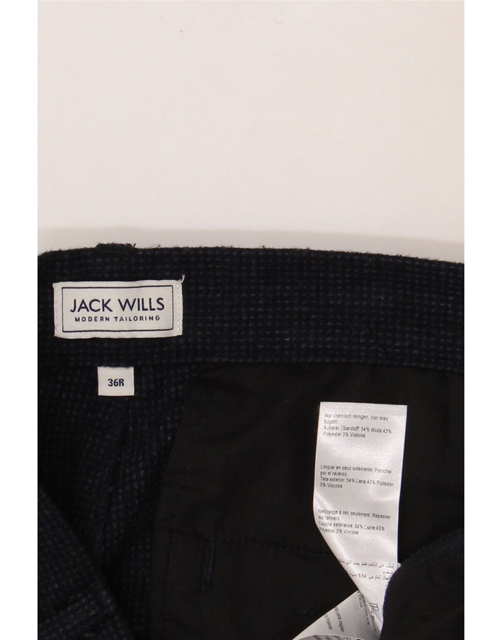 JACK WILLS Pantalón chino con pinzas para hombre W36 L27 Lana azul marino