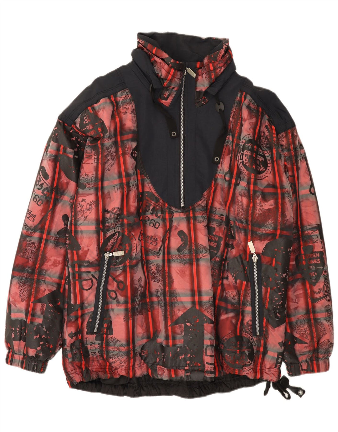 Vintage hombres suelta ajuste Anorak chaqueta Reino Unido 38 medio rojo colorblock poliéster