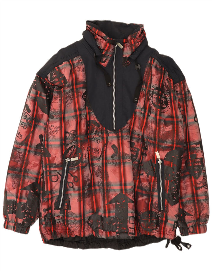 Vintage hombres suelta ajuste Anorak chaqueta Reino Unido 38 medio rojo colorblock poliéster