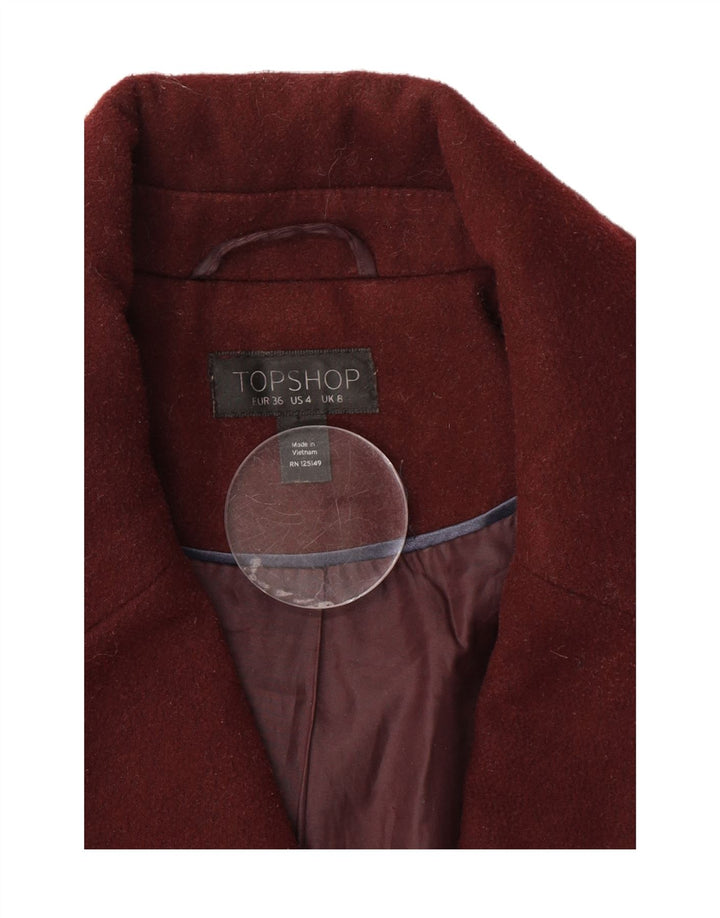 TOPSHOP Womens Overcoat UK 8 Small  Burgundy Polyester Vintage Topshop and Second-Hand Topshop from Messina Hembry 