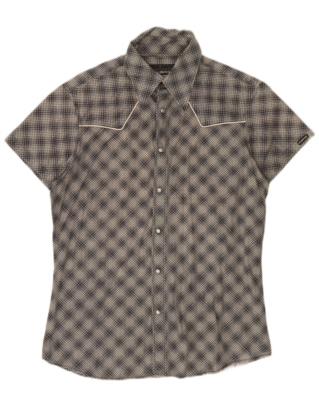 ENERGIE Camisa de manga corta para hombre de algodón a cuadros gris grande