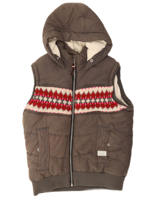 Superdry Chaleco acolchado con capucha para mujer ES 40 XL Gris Fair Isle Algodón