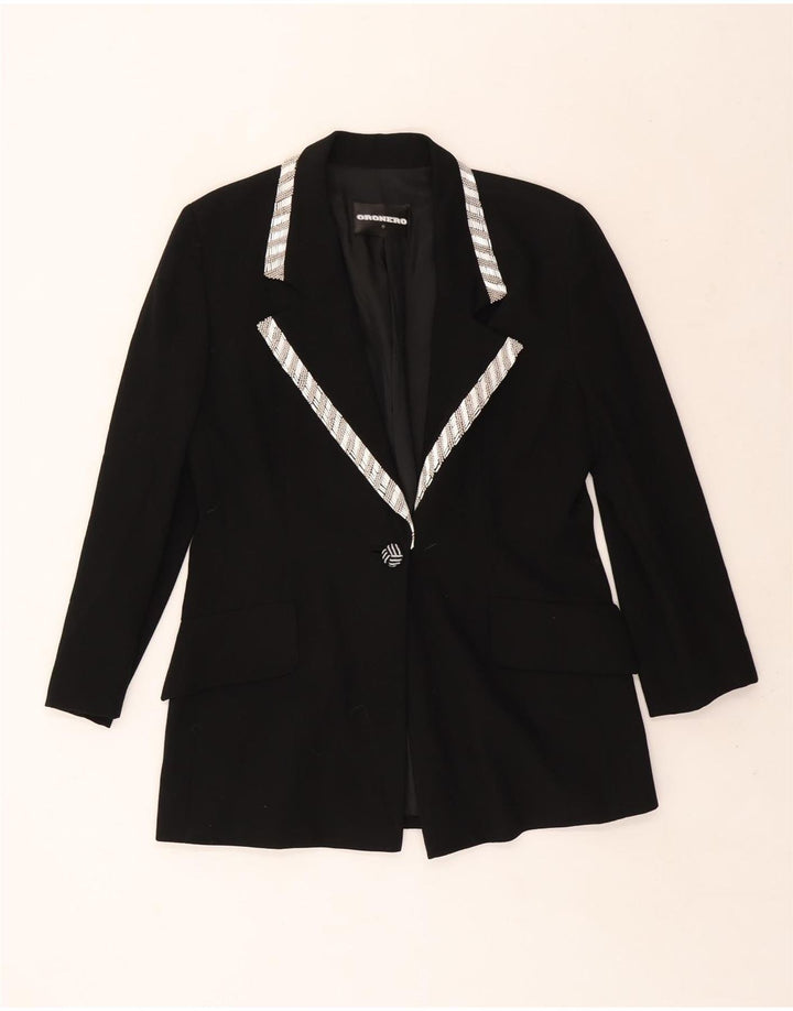 VINTAGE Chaqueta Blazer de 1 botón para mujer Reino Unido 14 Lana negra grande