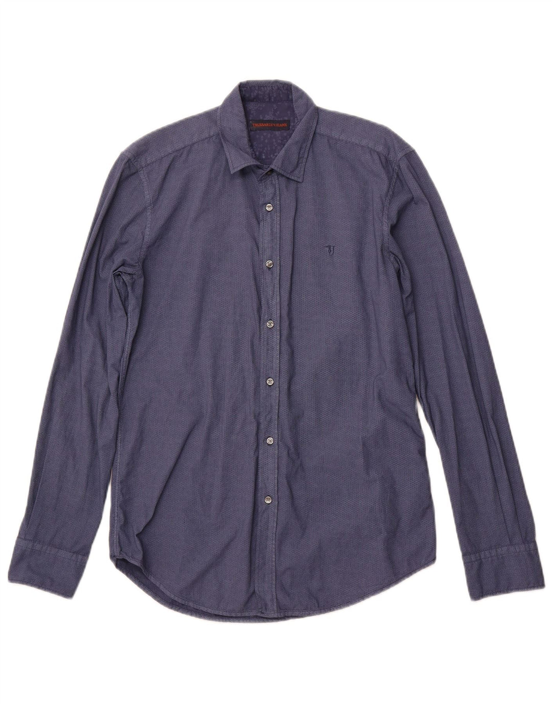 TRUSSARDI JEANS Camisa Hombre Talla 38 Mediana Azul Marino Algodón Geométrico