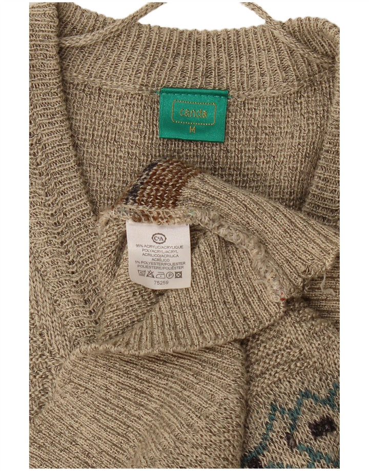 CANDA Suéter con Cuello en V para Hombre Acrílico Geométrico Beige Medio