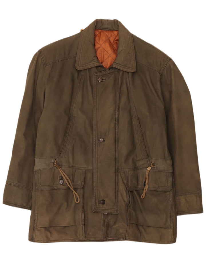 Vintage chaqueta de cuero para hombre Reino Unido 42 XL cuero caqui