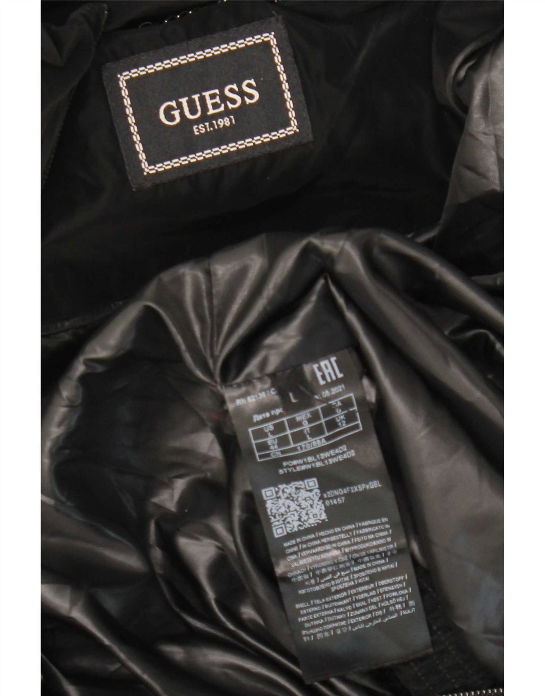 Guess Chaqueta Acolchada Con Capucha Para Mujer UK 12 Medium Negro Poliéster