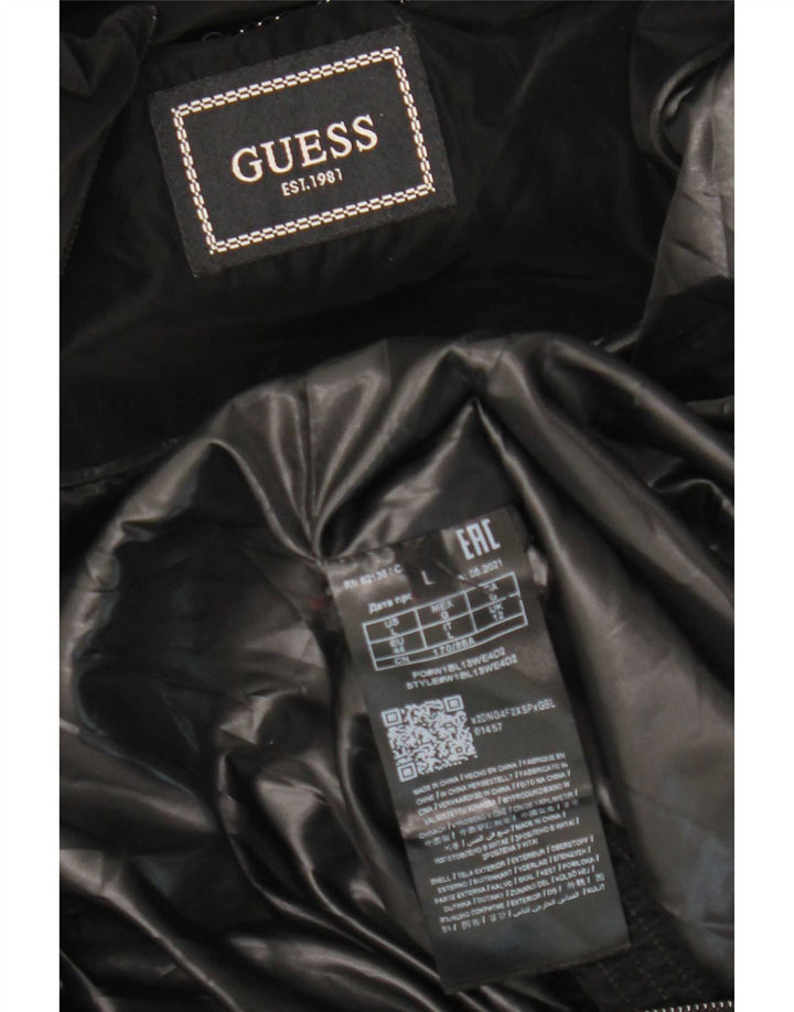 Guess Chaqueta Acolchada Con Capucha Para Mujer UK 12 Medium Negro Poliéster