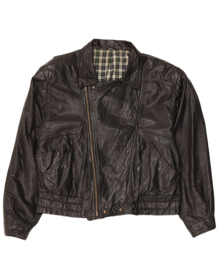 Vintage hombres cuero biker chaqueta IT 50 grande negro