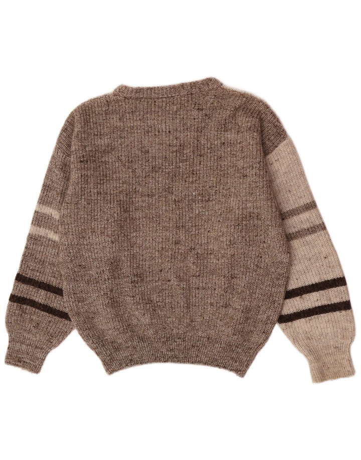 Fiume Jersey De Cuello Redondo Para Hombre Jersey De Lana Color Block Gris Medio Retro