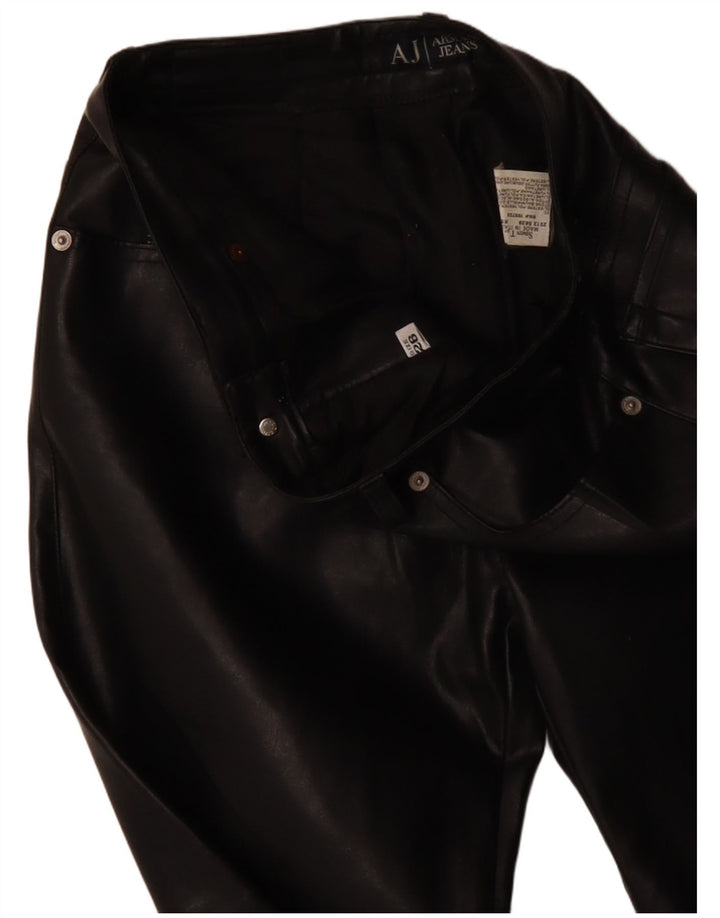 ARMANI Pantalón Recto De Piel Sintética W26 L31 Poliéster Negro Mujer