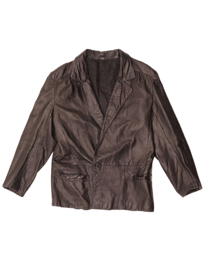 Vintage hombres 1 botón cuero Blazer chaqueta IT 46 pequeño cuero negro