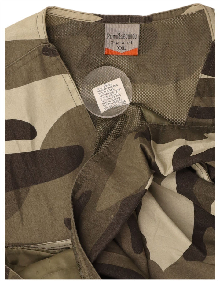VINTAGE Mens Utility Gilet UK 44 2XL Algodón de camuflaje caqui